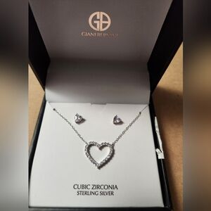 GIANI BETNINI, STERLING SILVER HEART EARRINGS AND NECKLACE SET, CZ